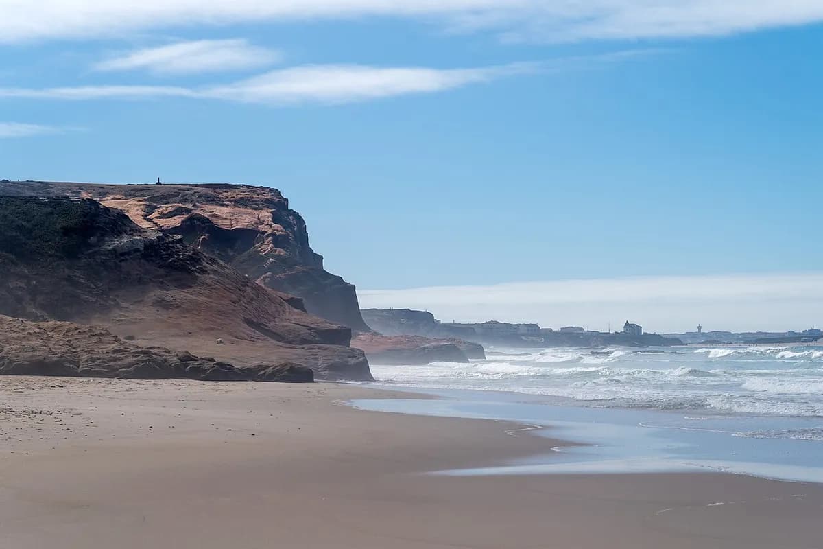 Praia do Portinho da Areia Norte sheltered cove dog beach in Peniche, central Portugal